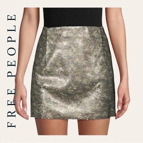 Women’s FREE PEOPLE SEQUINS MINI SKIRT CAMO SEQUINS SIZE‎ 12 - Picture 1 of 10